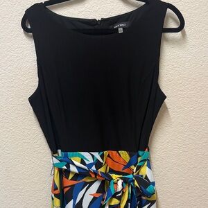 Nine West Black and Vibrant Patterned Dress